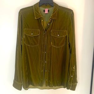 J Crew olive velvet button down